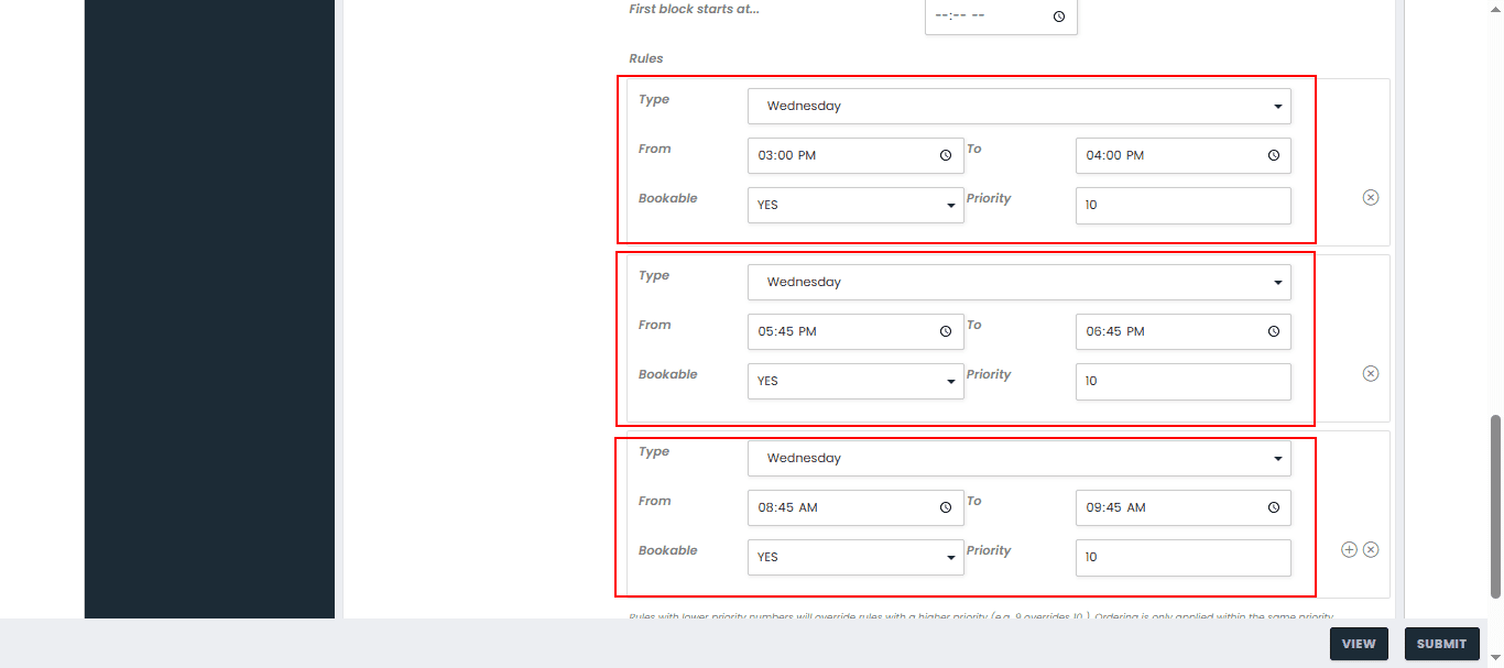 Multiple Time Slots Example